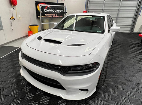 White Dodge Charger finished at Turbo Tint Cary